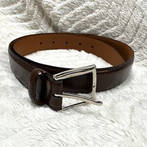 Men’s Brown Genuine Leather Belt, 32 , Shiny Silver Buckle 1.25 inches wide EUC!